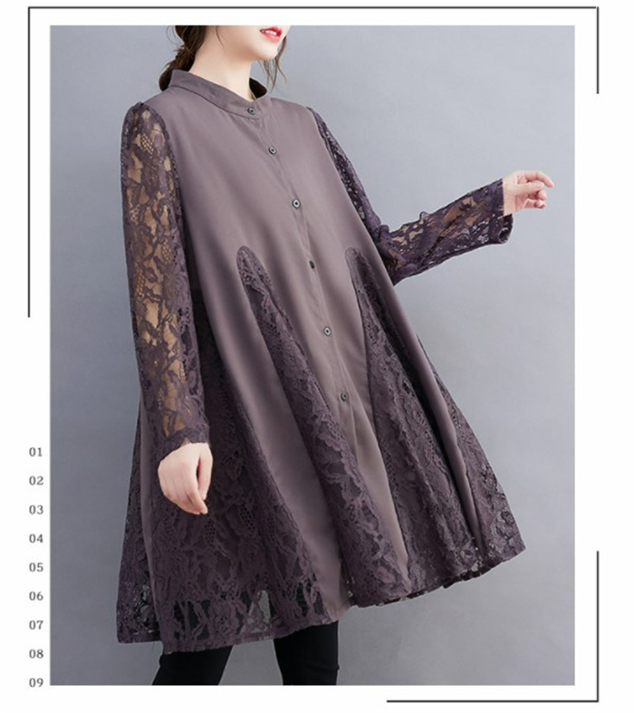 レースチュニック ワンピース レディース きれいめ 春秋 チュニックワンピース レース 長袖 40代 Aライン 切替かえ 大きいサイズ 体型カバー 可愛い 30代 