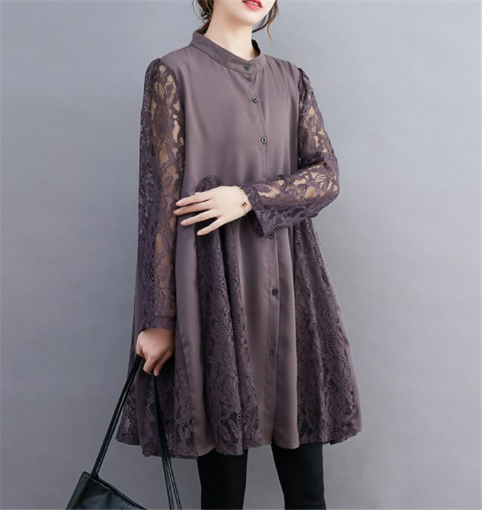 レースチュニック ワンピース レディース きれいめ 春秋 チュニックワンピース レース 長袖 40代 Aライン 切替かえ 大きいサイズ 体型カバー 可愛い 30代 