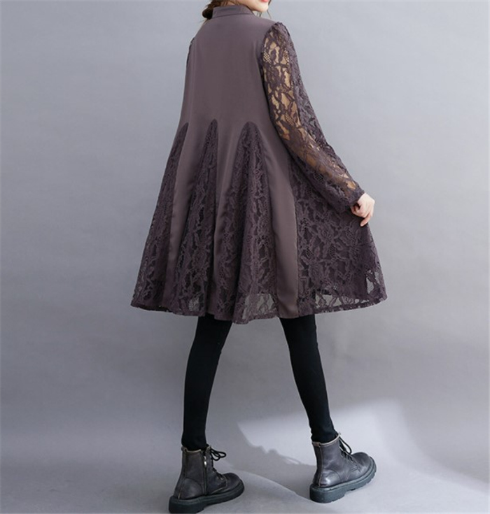 レースチュニック ワンピース レディース きれいめ 春秋 チュニックワンピース レース 長袖 40代 Aライン 切替かえ 大きいサイズ 体型カバー 可愛い 30代 