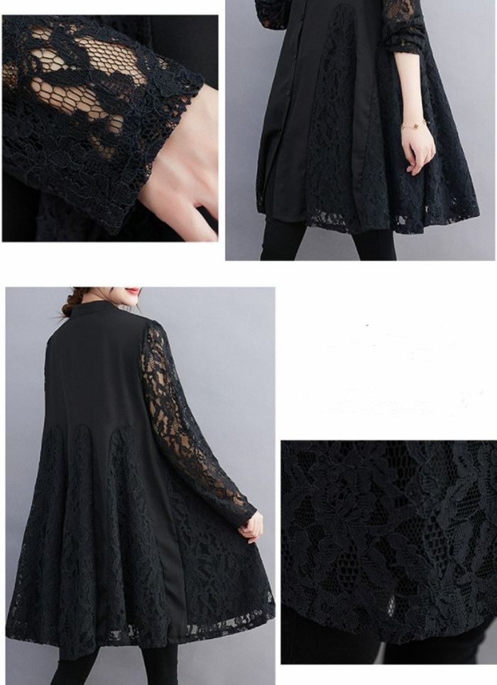 レースチュニック ワンピース レディース きれいめ 春秋 チュニックワンピース レース 長袖 40代 Aライン 切替かえ 大きいサイズ 体型カバー 可愛い 30代 