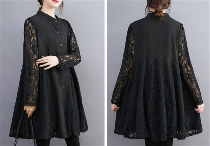 レースチュニック ワンピース レディース きれいめ 春秋 チュニックワンピース レース 長袖 40代 Aライン 切替かえ 大きいサイズ 体型カバー 可愛い 30代 