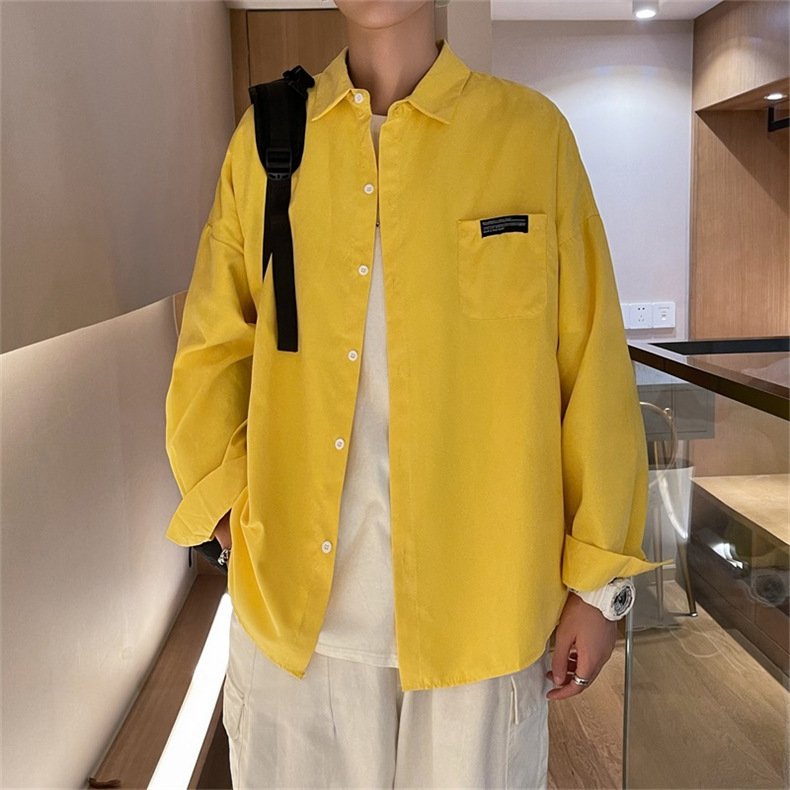 メンズ シャツ カジュアルシャツ 長袖 無地 ワーク 上着 春秋 スタイリッシュ 青少年 スクール ワイシャツ 7色展開 通勤 通学 男子トップス 普段着 ポケット 