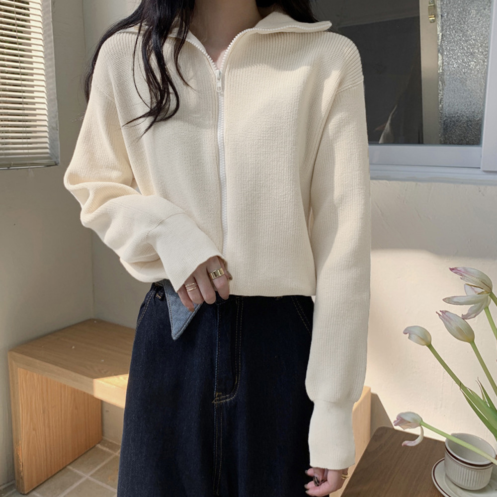 ジップアップニットブルゾン 韓国風 秋冬 。可  