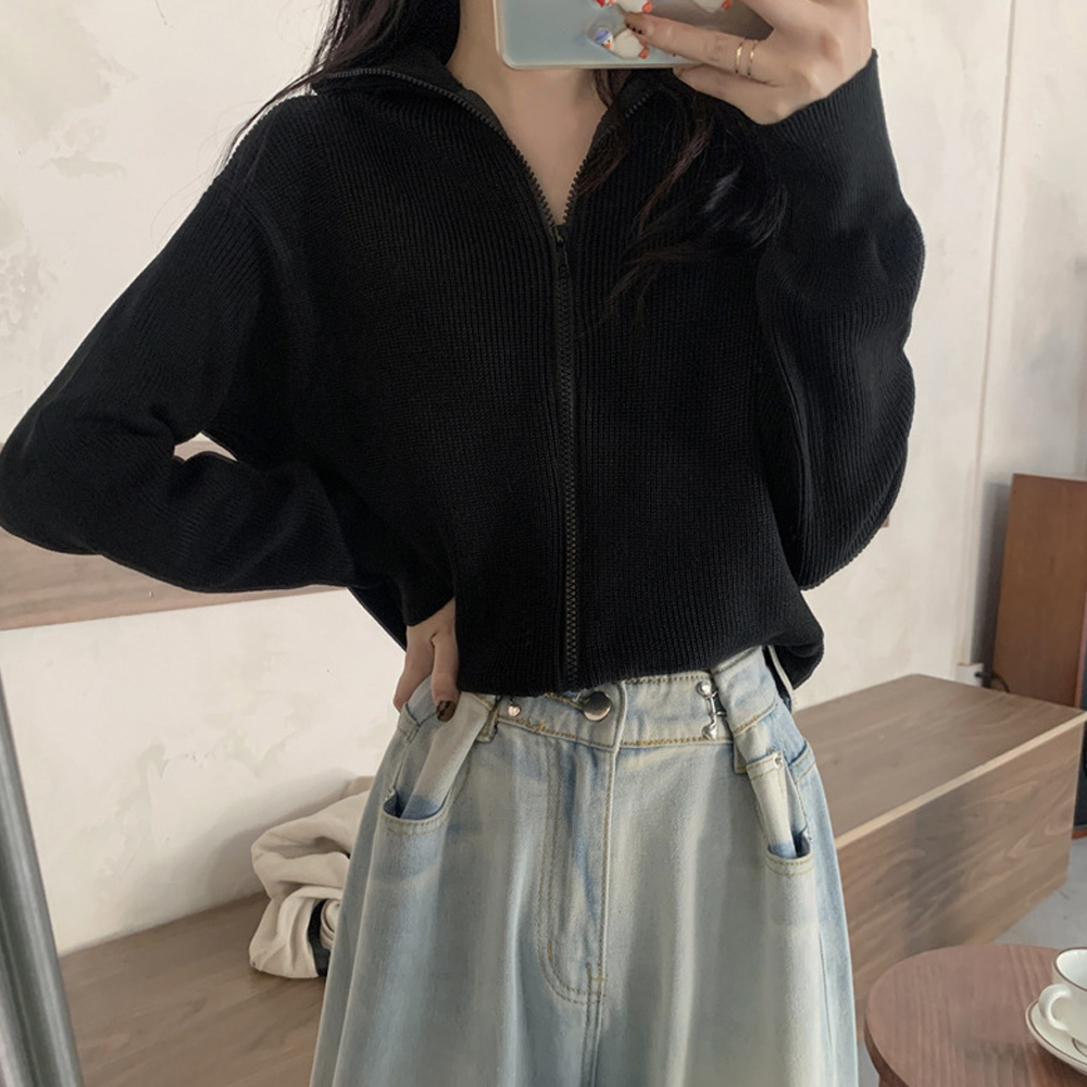 ジップアップニットブルゾン 韓国風 秋冬 。可  