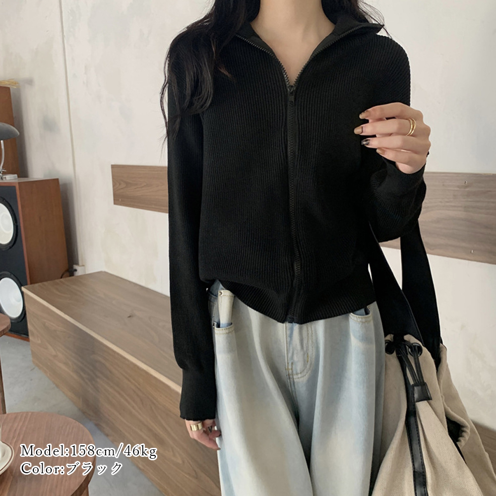 ジップアップニットブルゾン 韓国風 秋冬 。可  