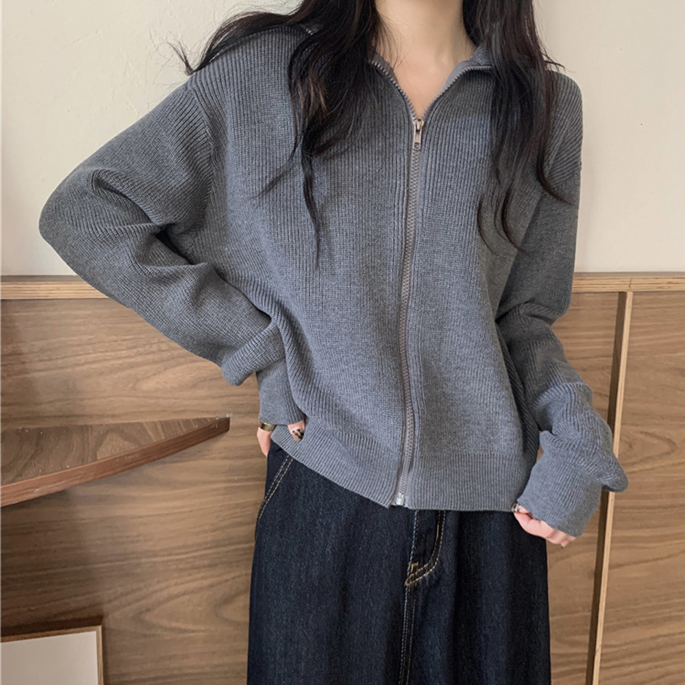 ジップアップニットブルゾン 韓国風 秋冬 。可  