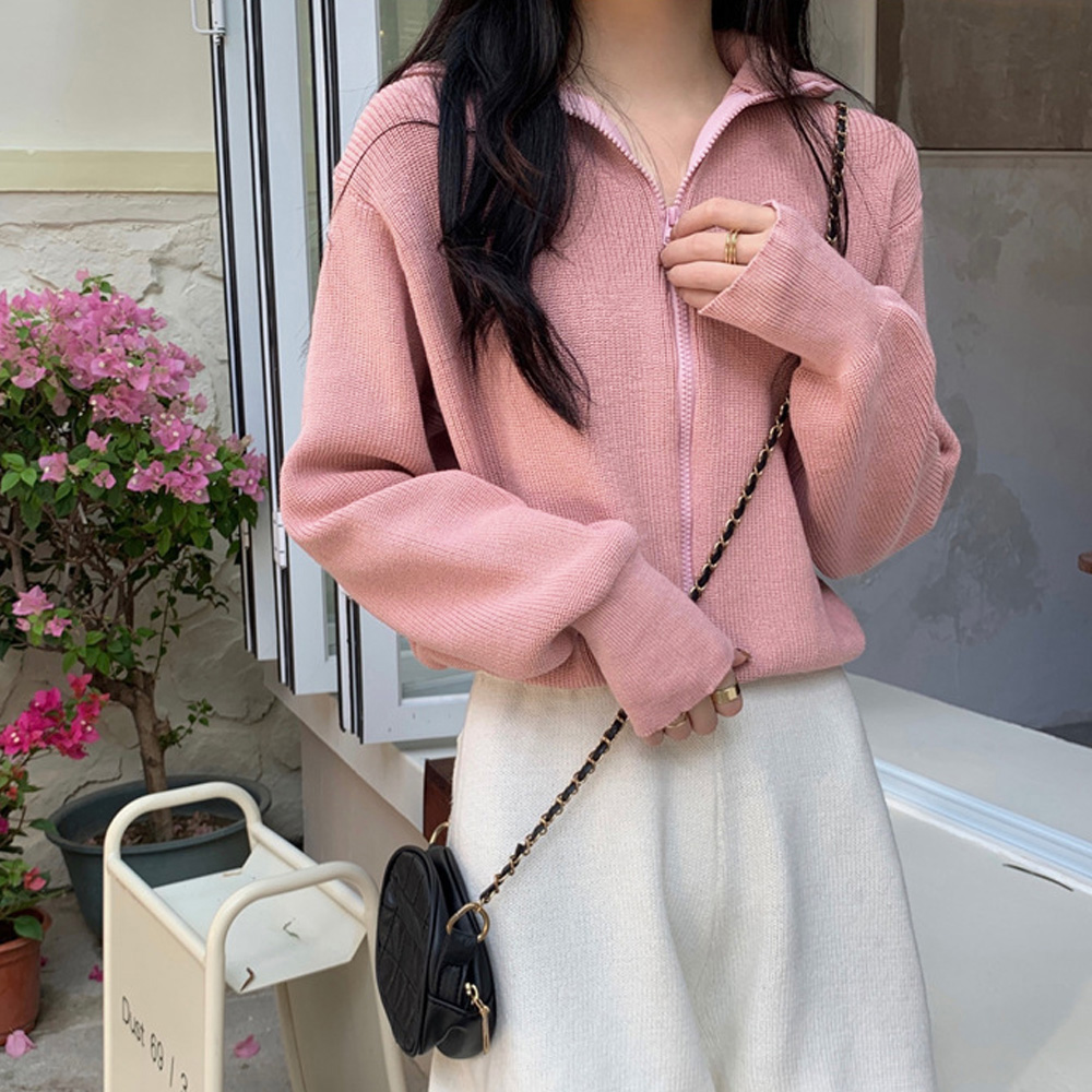 ジップアップニットブルゾン 韓国風 秋冬 。可  