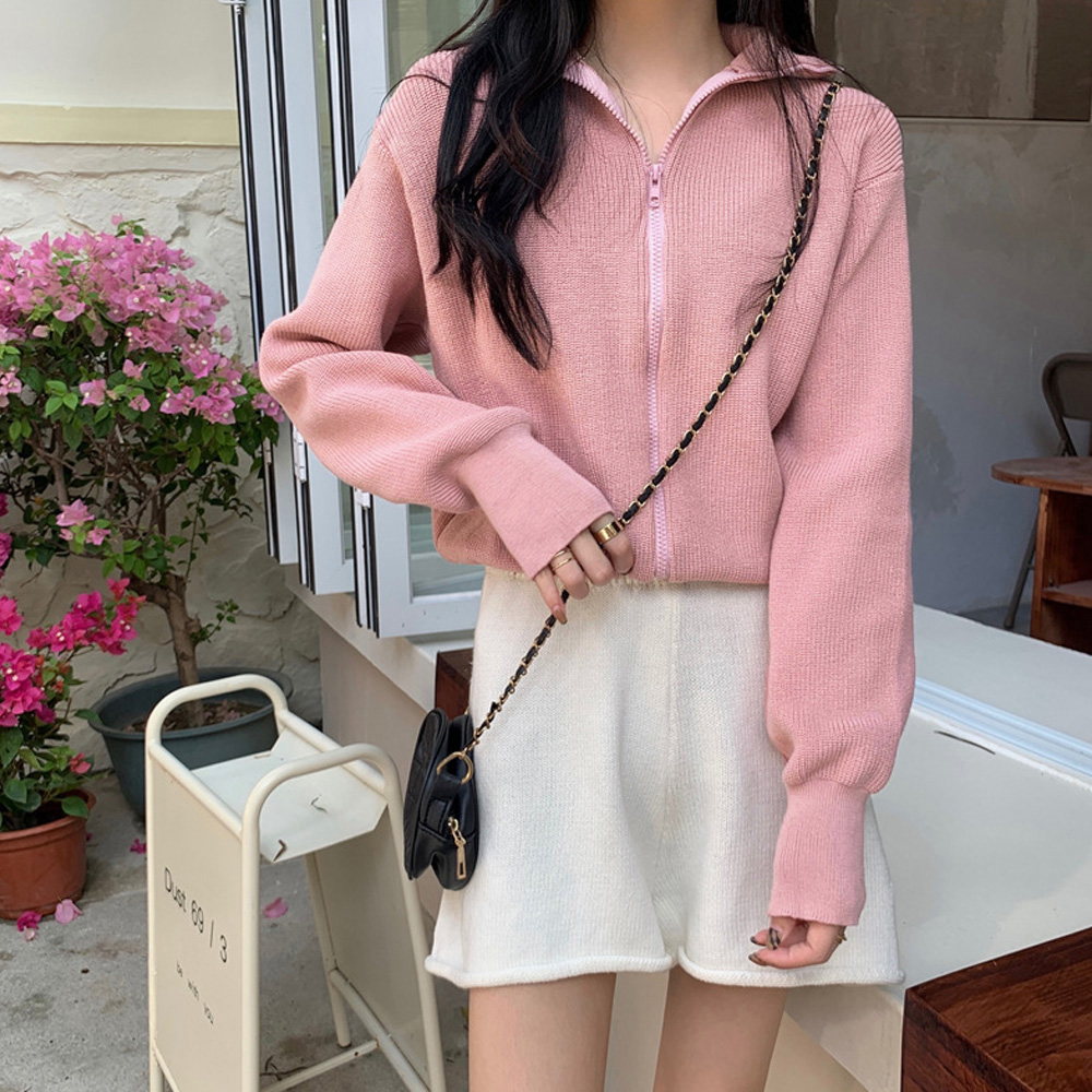 ジップアップニットブルゾン 韓国風 秋冬 。可  