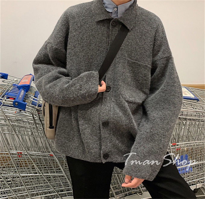 ニットカーディガン メンズ レディース トップス 長袖 無地 韓国ファッション シングル お兄系 大きいサイズ 秋冬 カジュアル 大人 羽織 ライトアウター 