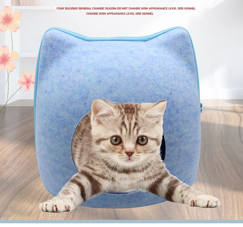 猫耳付き ドーム型キャットハウス 秋冬 猫ハウス 洗える クッション付き 冷房対策 猫ベッド 前後セパレート式 可愛い あったか フェルト素材 ねこのおうち 家 