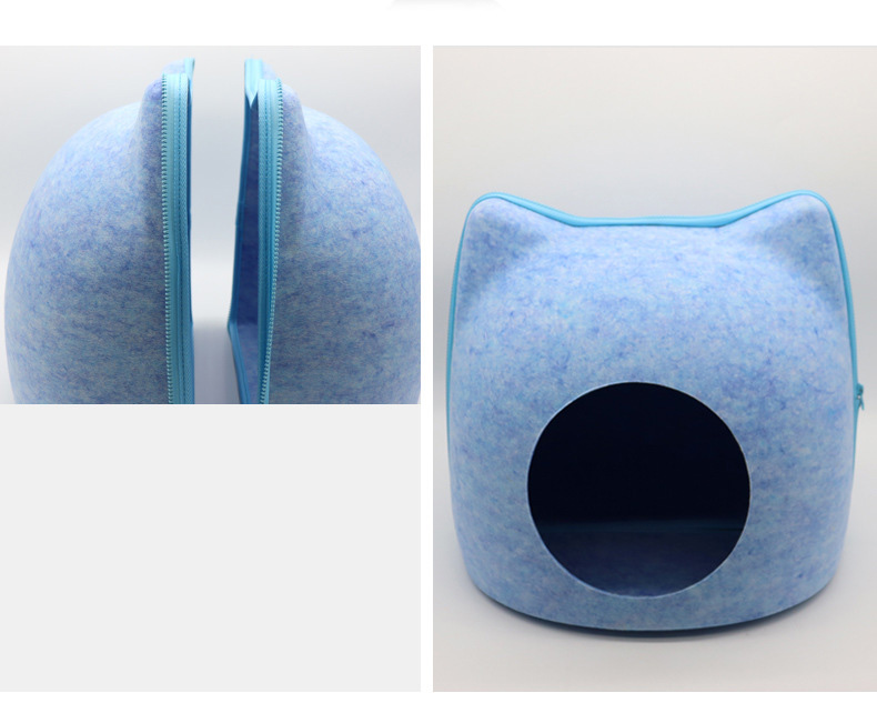 猫耳付き ドーム型キャットハウス 秋冬 猫ハウス 洗える クッション付き 冷房対策 猫ベッド 前後セパレート式 可愛い あったか フェルト素材 ねこのおうち 家 