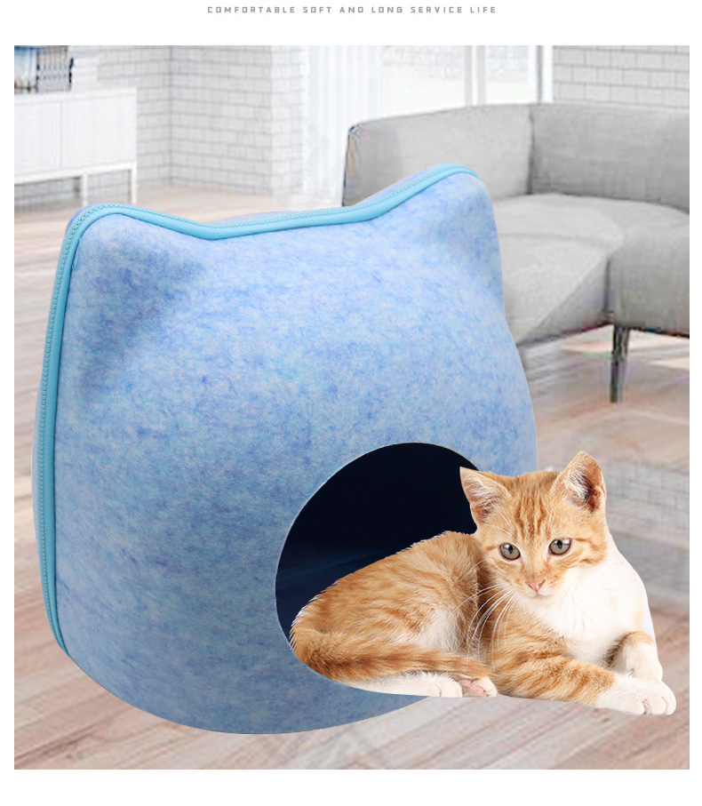 猫耳付き ドーム型キャットハウス 秋冬 猫ハウス 洗える クッション付き 冷房対策 猫ベッド 前後セパレート式 可愛い あったか フェルト素材 ねこのおうち 家 