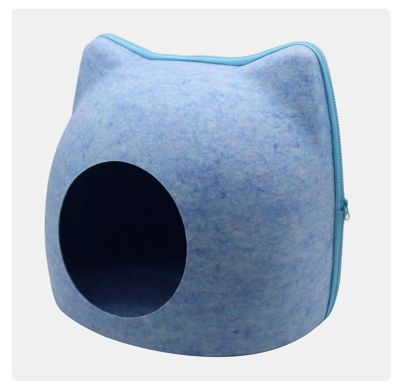 猫耳付き ドーム型キャットハウス 秋冬 猫ハウス 洗える クッション付き 冷房対策 猫ベッド 前後セパレート式 可愛い あったか フェルト素材 ねこのおうち 家 