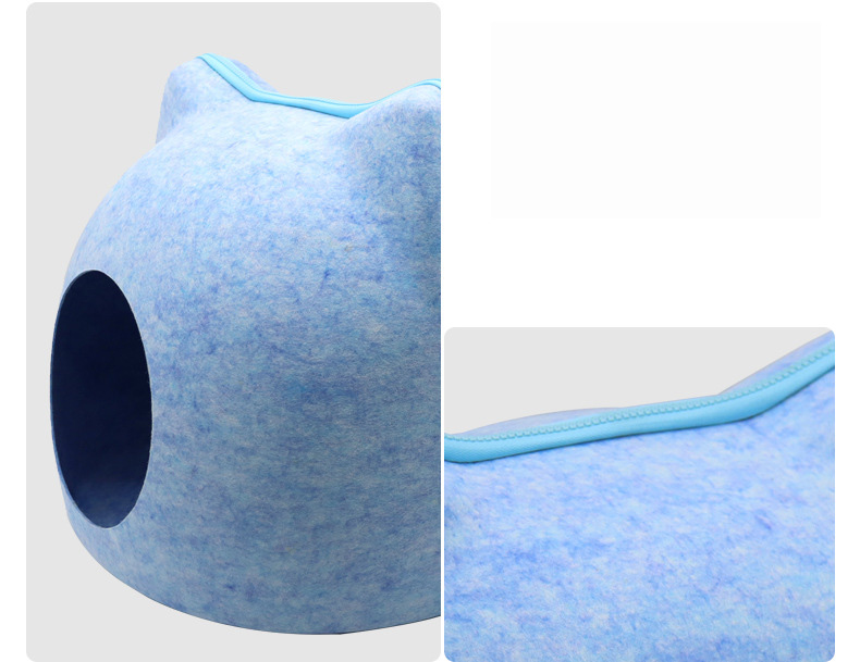 猫耳付き ドーム型キャットハウス 秋冬 猫ハウス 洗える クッション付き 冷房対策 猫ベッド 前後セパレート式 可愛い あったか フェルト素材 ねこのおうち 家 