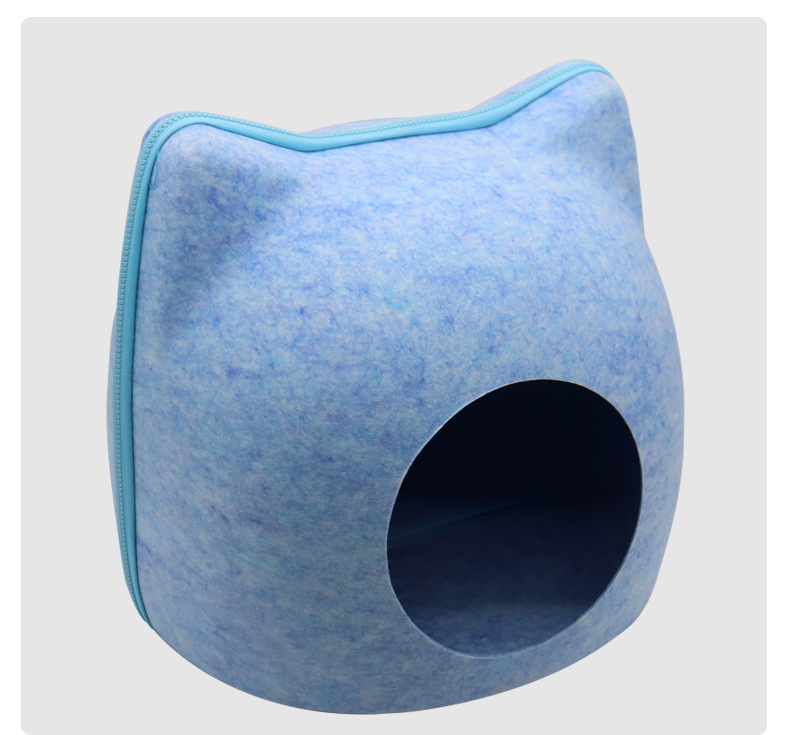 猫耳付き ドーム型キャットハウス 秋冬 猫ハウス 洗える クッション付き 冷房対策 猫ベッド 前後セパレート式 可愛い あったか フェルト素材 ねこのおうち 家 