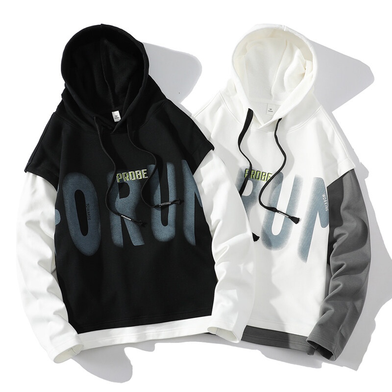 プルオーバーメンズ スウェット フェイクレイヤード フード付き 切り替えデザイン アウター防風 アウトドア 保温 