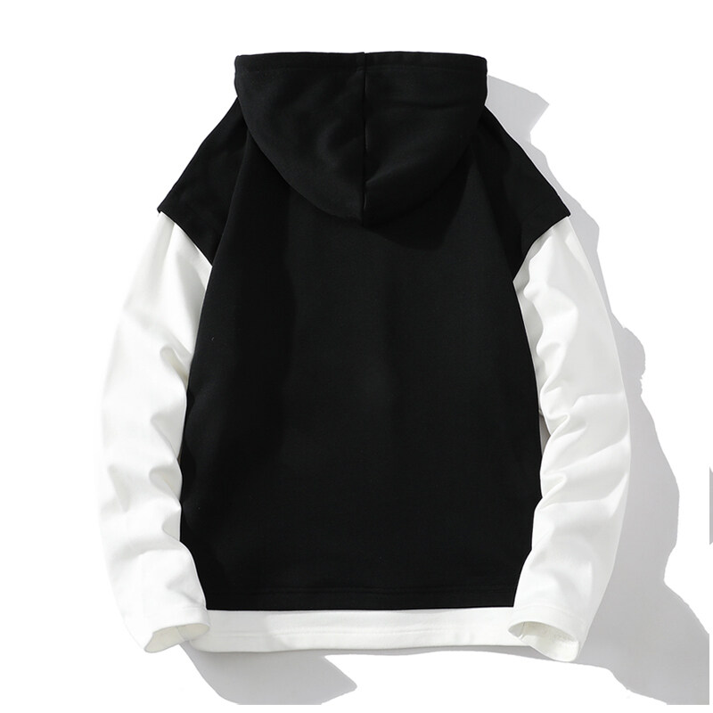 プルオーバーメンズ スウェット フェイクレイヤード フード付き 切り替えデザイン アウター防風 アウトドア 保温 