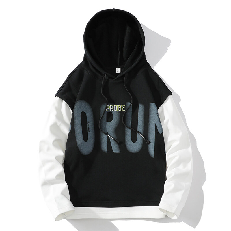 プルオーバーメンズ スウェット フェイクレイヤード フード付き 切り替えデザイン アウター防風 アウトドア 保温 