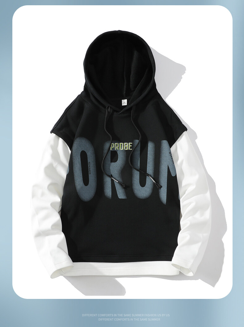 プルオーバーメンズ スウェット フェイクレイヤード フード付き 切り替えデザイン アウター防風 アウトドア 保温 