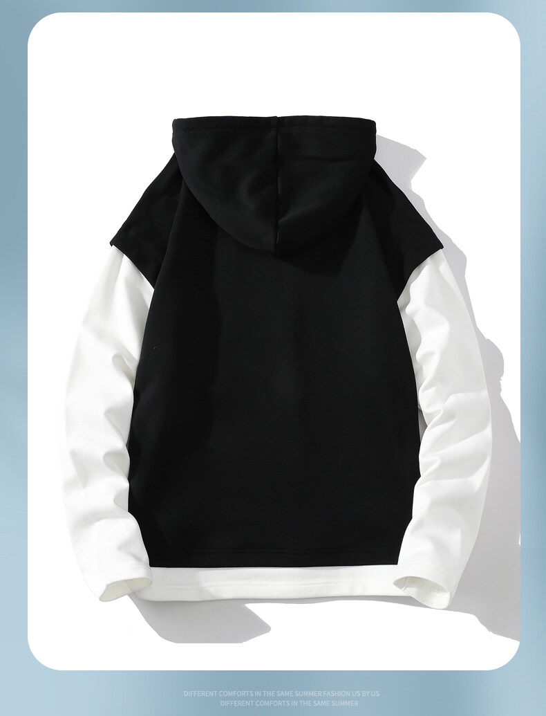 プルオーバーメンズ スウェット フェイクレイヤード フード付き 切り替えデザイン アウター防風 アウトドア 保温 