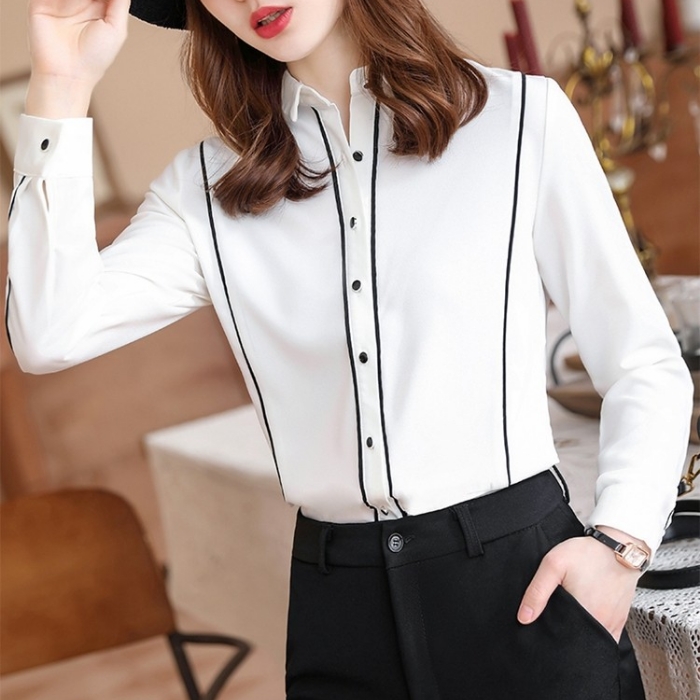 レディース シャツ エレガントオフィスシャツ 2色選び トップス ブラウス 春夏 きれいめ オシャレ 着痩 カジュアル風 長袖 