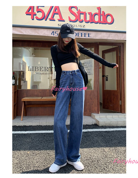 ジーンズ レディース デニムパンツ ストレート ジーパン ワイドパンツ 春夏 秋冬 ハイウエスト ズボン オシャレ30代 ロングデニムワイドパンツ ゆったり着痩せ 