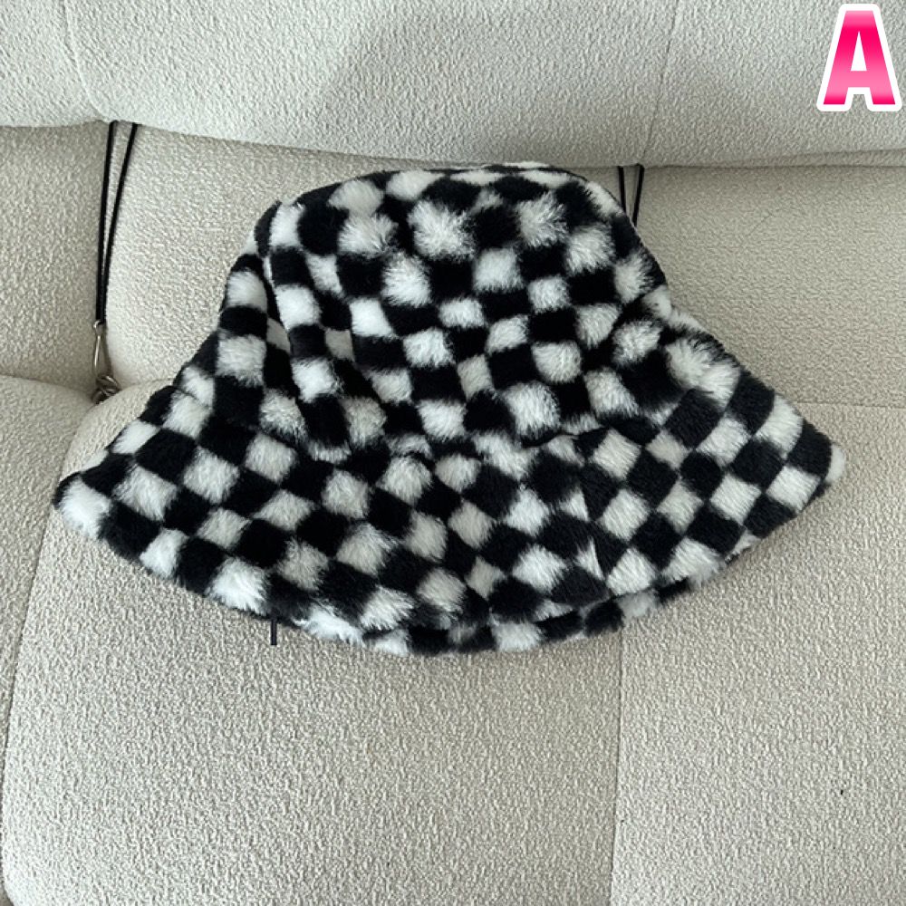 フラッグ チェック柄 ボア ファー バケットハット バケハ K-POP ダンス 原宿系 ストリート オルチャン 衣装 HIPHOP レディース Y2K 韓国 