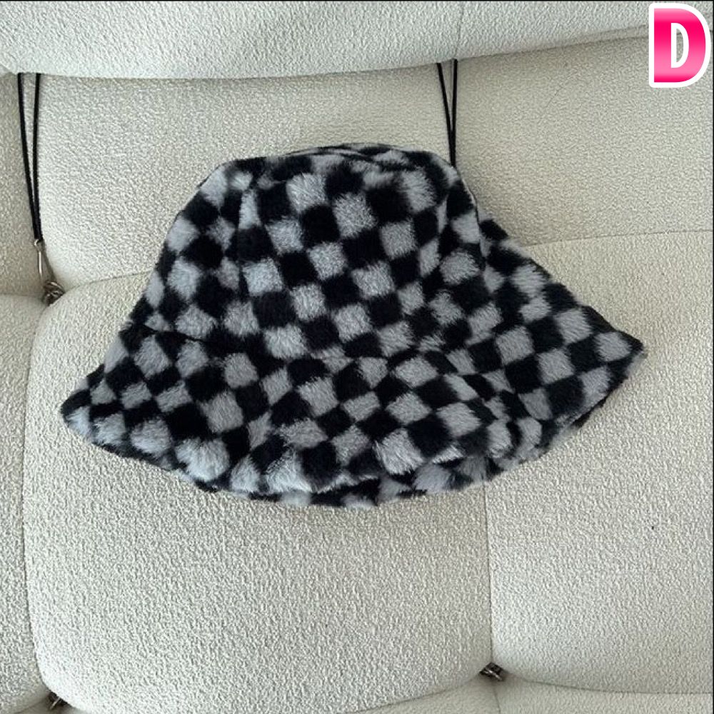 フラッグ チェック柄 ボア ファー バケットハット バケハ K-POP ダンス 原宿系 ストリート オルチャン 衣装 HIPHOP レディース Y2K 韓国 
