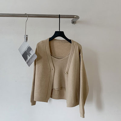 送料無料 ニットカーディガン レディース キャミソール 2点セット 春 秋 ニットコーディガン コーディガン ニットキャミ カーディガン ワンボタンVネック 