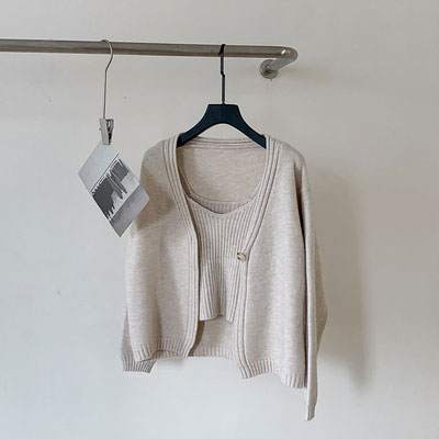 送料無料 ニットカーディガン レディース キャミソール 2点セット 春 秋 ニットコーディガン コーディガン ニットキャミ カーディガン ワンボタンVネック 