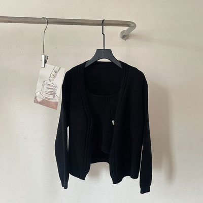 送料無料 ニットカーディガン レディース キャミソール 2点セット 春 秋 ニットコーディガン コーディガン ニットキャミ カーディガン ワンボタンVネック 