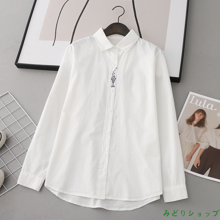 シャツ ブラウス ホワイト 白 魚 長袖 レディース 森ガール 