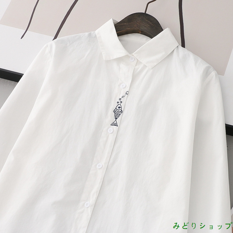 シャツ ブラウス ホワイト 白 魚 長袖 レディース 森ガール 
