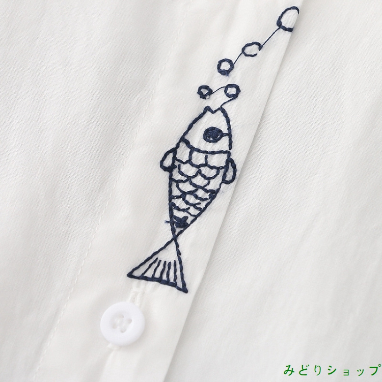 シャツ ブラウス ホワイト 白 魚 長袖 レディース 森ガール 