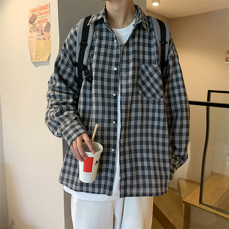 メンズ シャツ カジュアルシャツ 長袖 無地 ワーク 通学 普段着 春秋 チェック柄 通勤 上着 スタイリッシュ ポケット スクール 男子トップス 青少年 