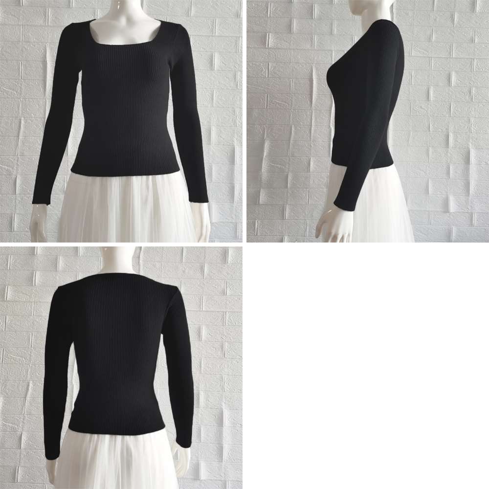 スクエアネックリブ ニット トップス  