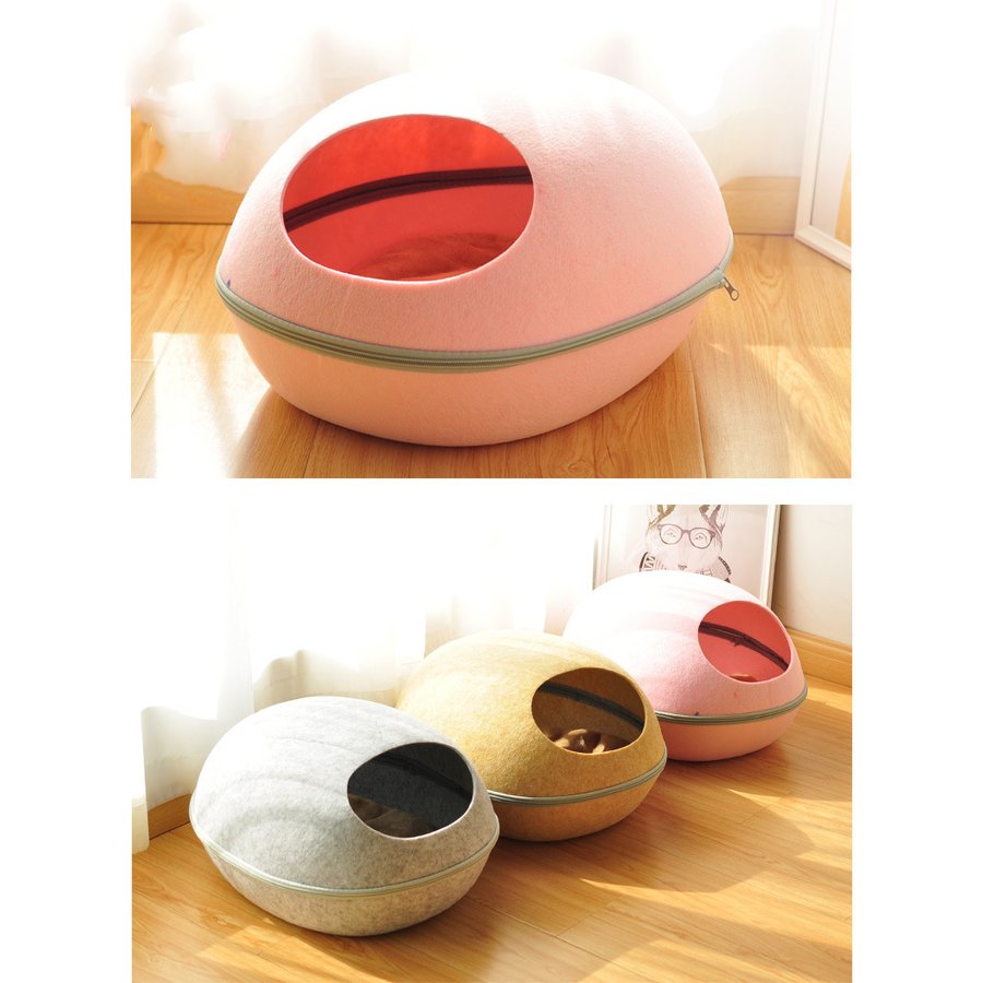 キャットハウス ドーム型 ペットベッド ドーム 卵型 猫用ベッド かまくら型 ねこ ペットハウス ネコ フェルト 送料無料 