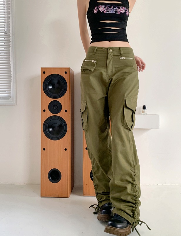 シャーリング カーゴパンツ 韓国 ストリート オルチャン HIPHOP K-POP 原宿系 レディース 衣装 ダンス 