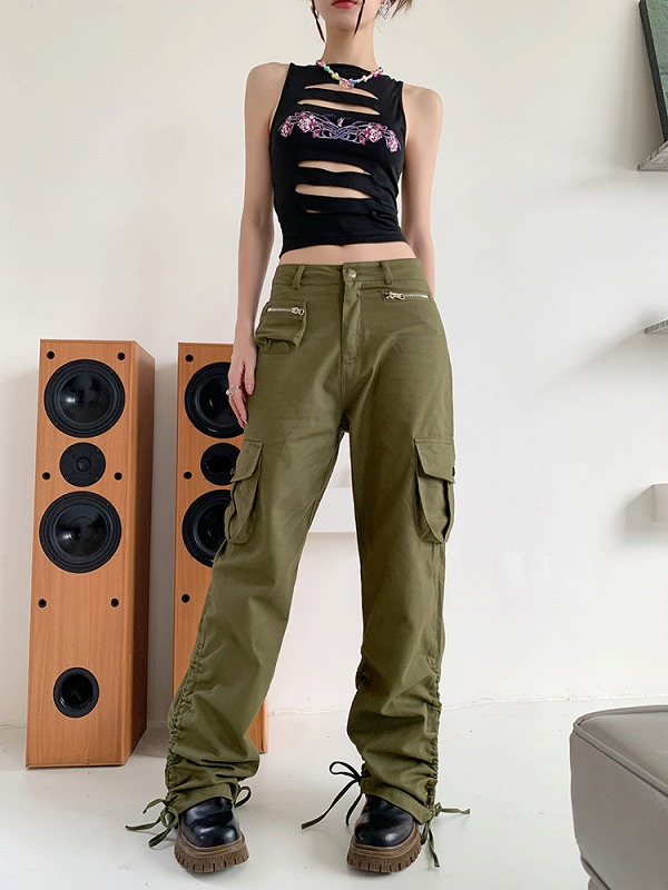シャーリング カーゴパンツ 韓国 ストリート オルチャン HIPHOP K-POP 原宿系 レディース 衣装 ダンス 