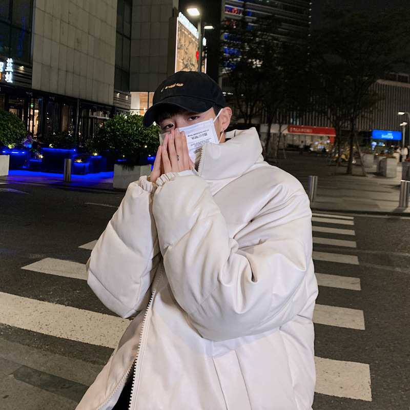 冬 PU レザー メンズ コットン ジャケット コットン 冬のポート ルーズ トレンドの韓国バージョン トレンド ジャケット カジュアル 。の厚いパンの服 