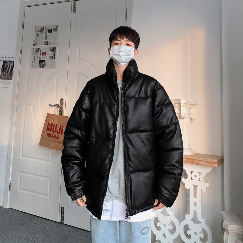 冬 PU レザー メンズ コットン ジャケット コットン 冬のポート ルーズ トレンドの韓国バージョン トレンド ジャケット カジュアル 。の厚いパンの服 