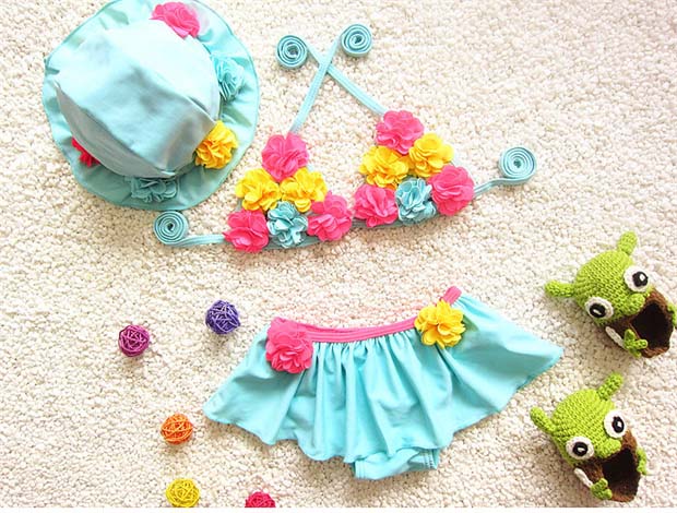 水着 女の子 ビキニ キッズ 3点セット 花柄 スイム 子供 KIDS ベビー ミズギ みずぎ スイムキャップ付 スクール ガールズ こども用 