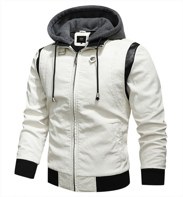 革ジャン メンズ レザージャケット 欧米風 フード付き 大きいサイズ 無地 バイクウエア アウター 紳士 ライダースジャケット カジュアル 