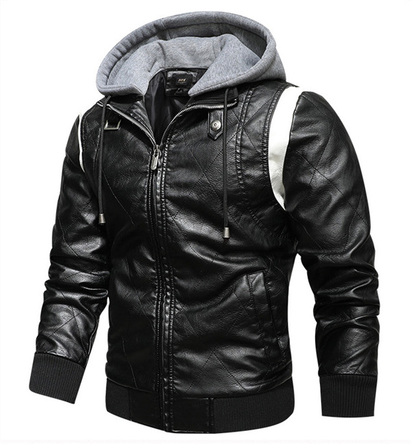 革ジャン メンズ レザージャケット 欧米風 フード付き 大きいサイズ 無地 バイクウエア アウター 紳士 ライダースジャケット カジュアル 