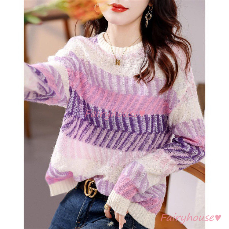 ニット セーター トップス レディース 秋冬 ラウンネック ニットインナー オシャレ 通勤 長袖ニット きれいめ 幾何柄 カジュアルニット 着痩せ サマーニット 