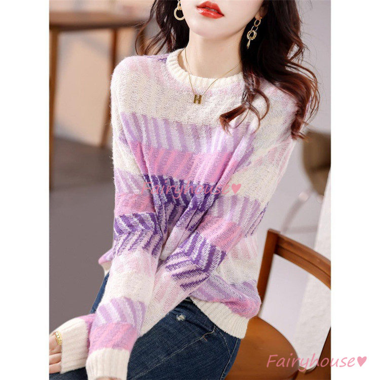 ニット セーター トップス レディース 秋冬 ラウンネック ニットインナー オシャレ 通勤 長袖ニット きれいめ 幾何柄 カジュアルニット 着痩せ サマーニット 