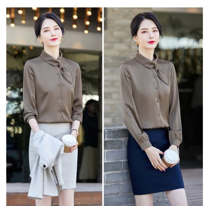 レディース シャツ ママシャツ エレ穏やかな3色選び トップス Vネック 袖 長 カジュアル風 ブラウス 着痩 春夏 きれいめ オシャレ 