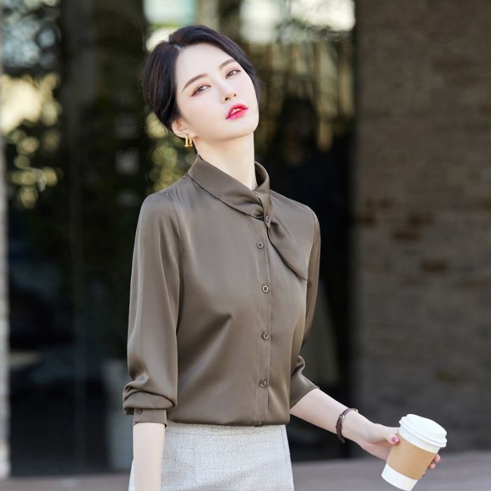 レディース シャツ ママシャツ エレ穏やかな3色選び トップス Vネック 袖 長 カジュアル風 ブラウス 着痩 春夏 きれいめ オシャレ 