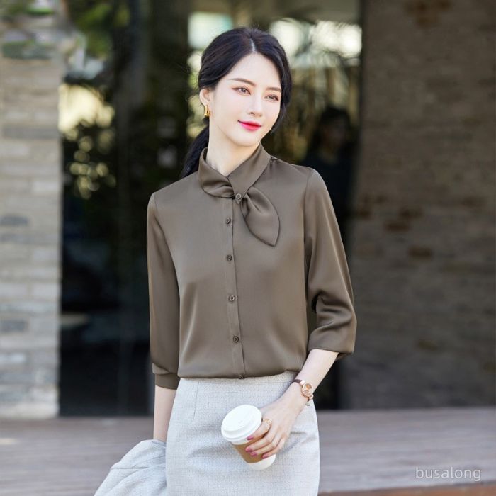 レディース シャツ ママシャツ エレ穏やかな3色選び トップス Vネック 袖 長 カジュアル風 ブラウス 着痩 春夏 きれいめ オシャレ 