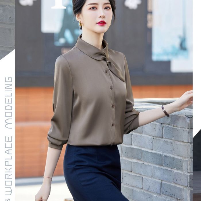 レディース シャツ ママシャツ エレ穏やかな3色選び トップス Vネック 袖 長 カジュアル風 ブラウス 着痩 春夏 きれいめ オシャレ 